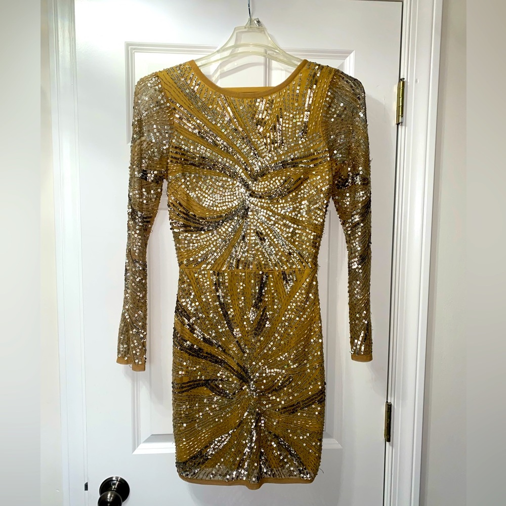 Venus Couture Tan Sequin Formal Dress